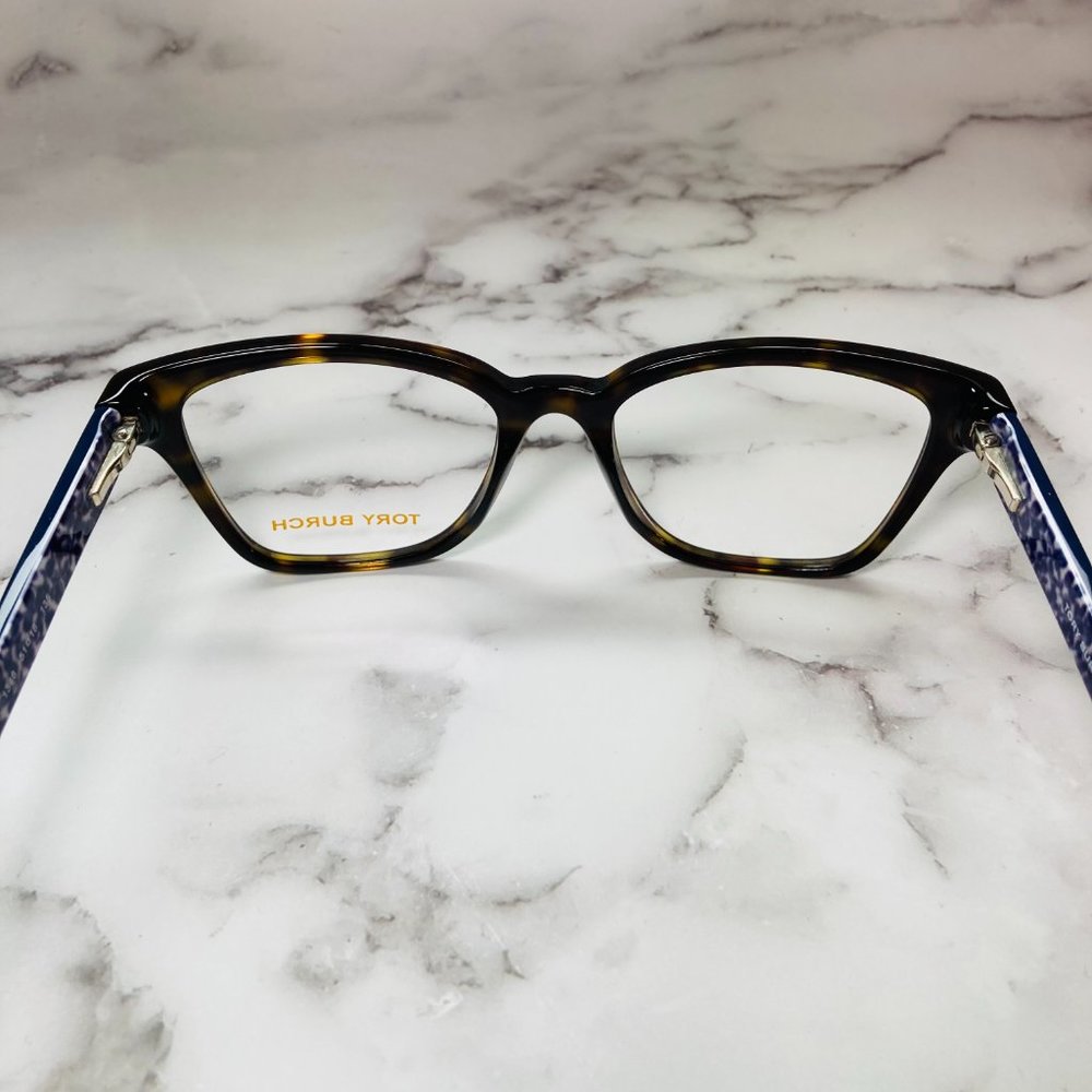 Tory Burch Rectangle Brown Tortoise And Navy Blue Eyeglasses Glasses Frames NWOT - Picture 10 of 12